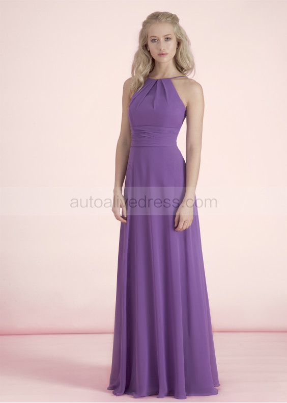 Halter Neck Purple Chiffon Bridesmaid Dress